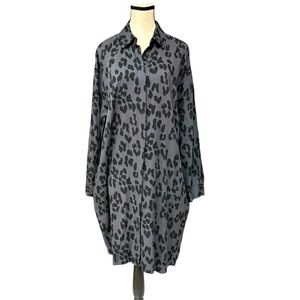 The Limited Gray Leopard Print Shirt Dress Large Gray Leopard Print Shirt Dress